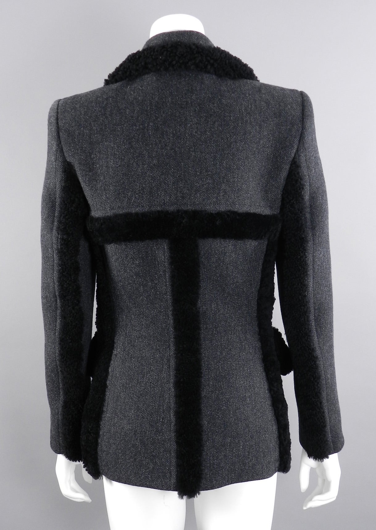 Prada Fall 2014 Grey Wool Runway Coat with Shearling Trim 1