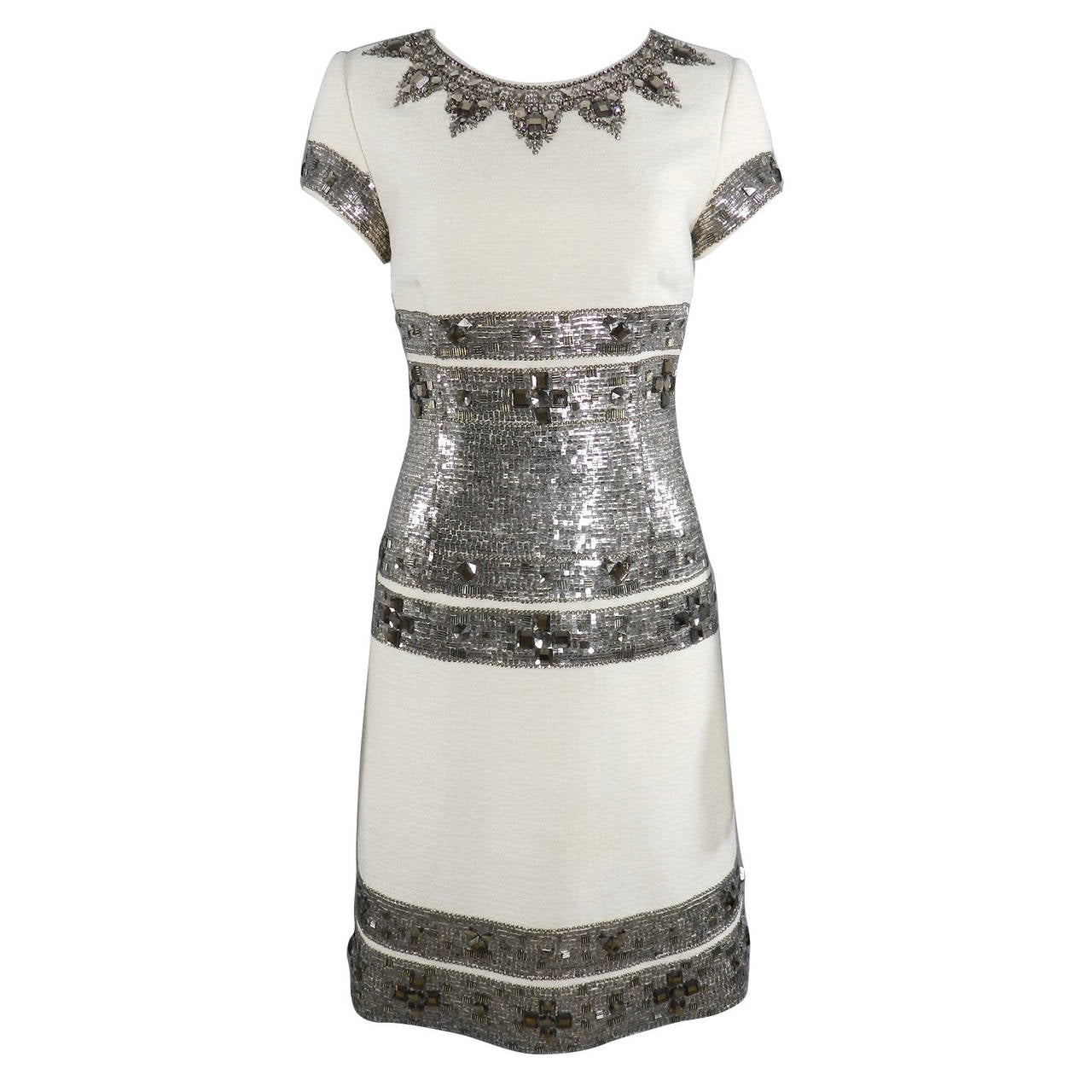 Oscar de la Renta Fall 07 Ivory Wool Sequin Embellished Dress at 1stDibs