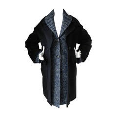 Chanel 13B Black Coat with Grey/Blue Knit Inset