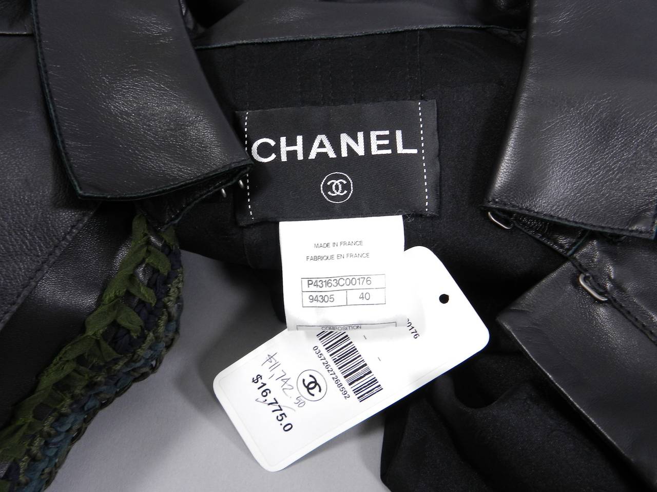 Chanel 12P Leather Coat with Green Knit Trim 2