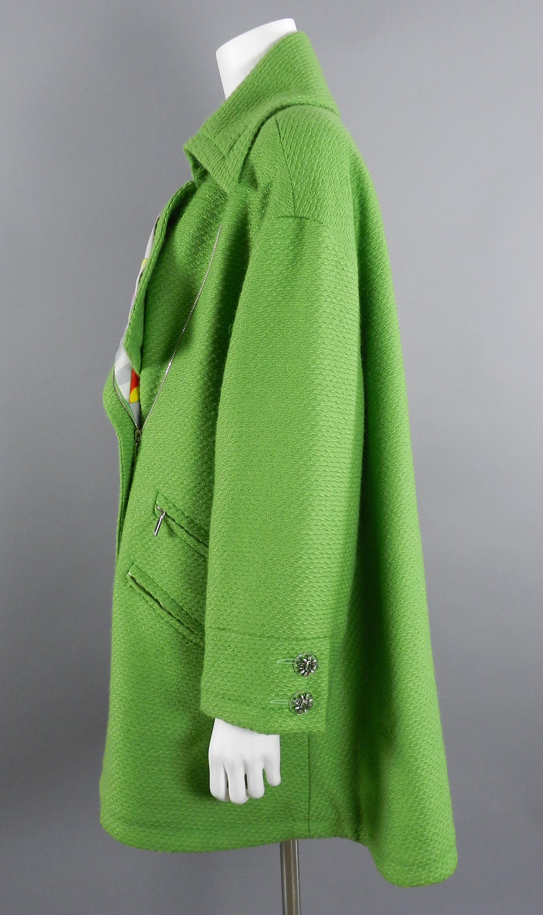 Chanel 14A Lime Green Runway Swing Coat with Muti Silk Interior 1