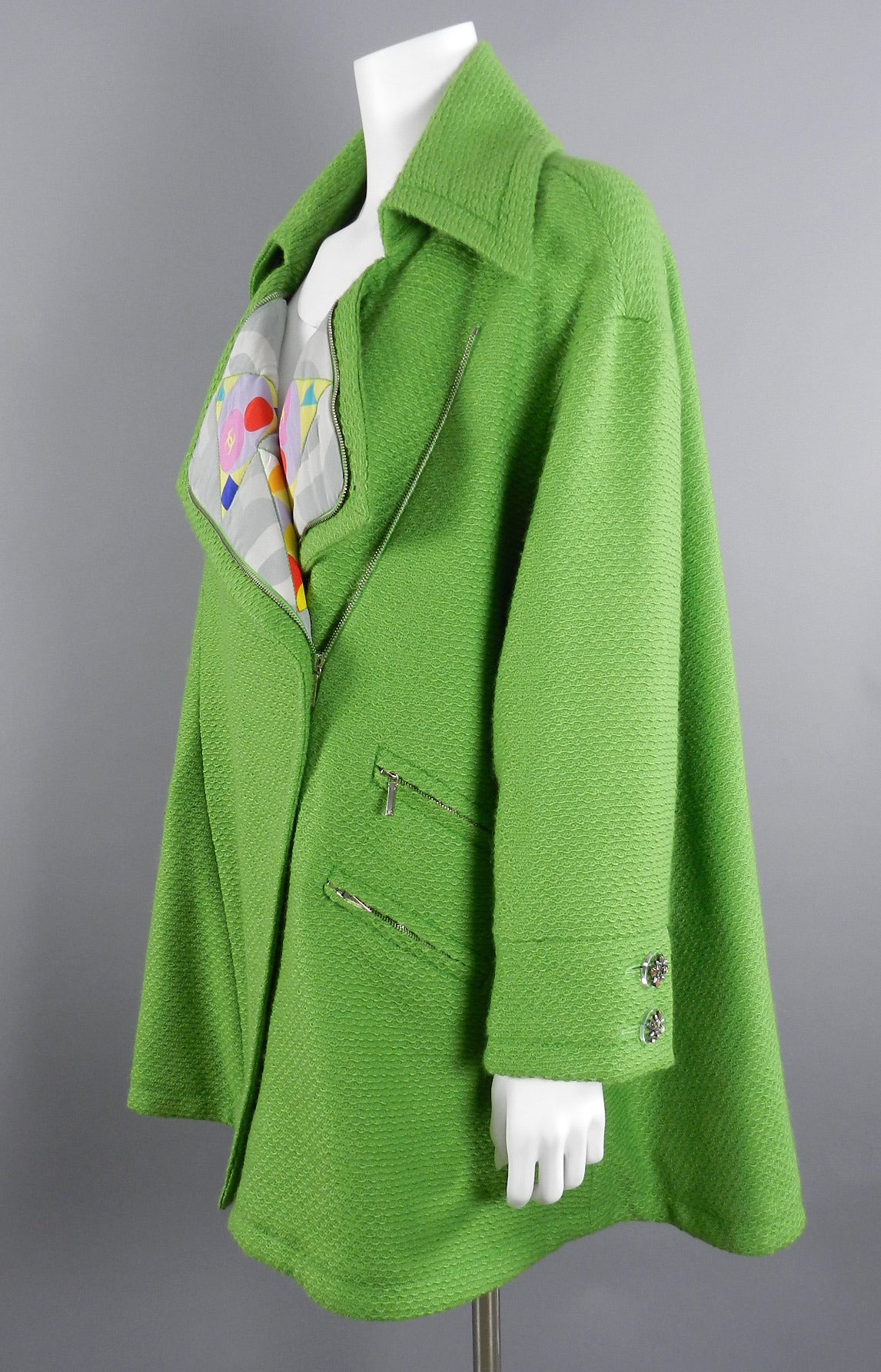 Chanel 14A Lime Green Runway Swing Coat with Muti Silk Interior 6