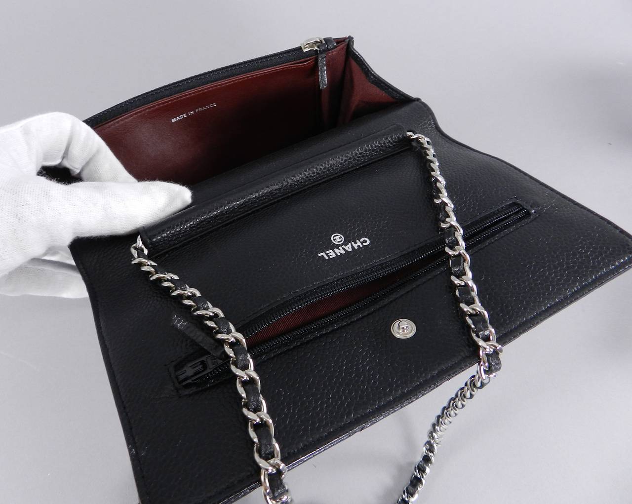 chanel wallet on chain black caviar silver hardware