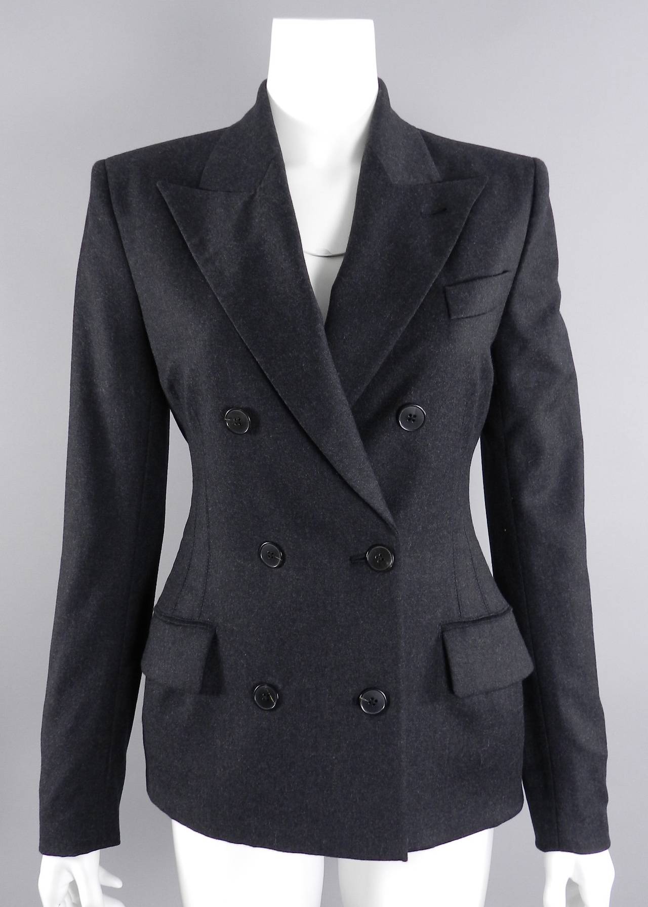 Jean Paul Gaultier Charcoal Grey Wool Blazer Jacket With Back Peplum 3