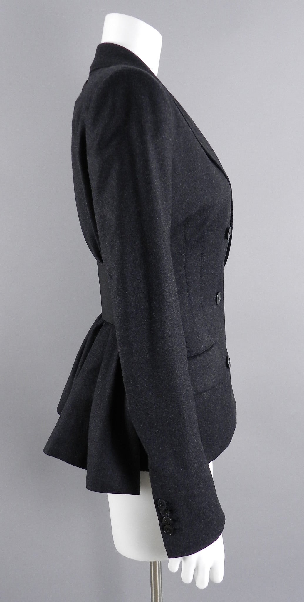 Black Jean Paul Gaultier Charcoal Grey Wool Blazer Jacket With Back Peplum