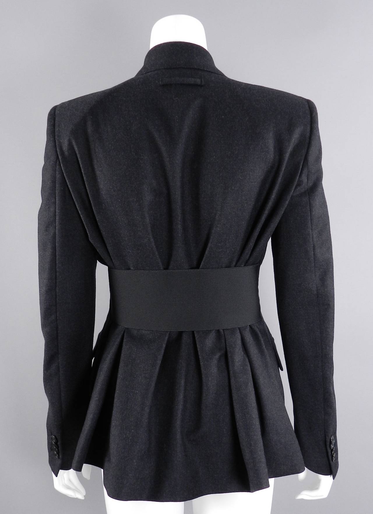 Jean Paul Gaultier Charcoal Grey Wool Blazer Jacket With Back Peplum In New Condition In Toronto, ON