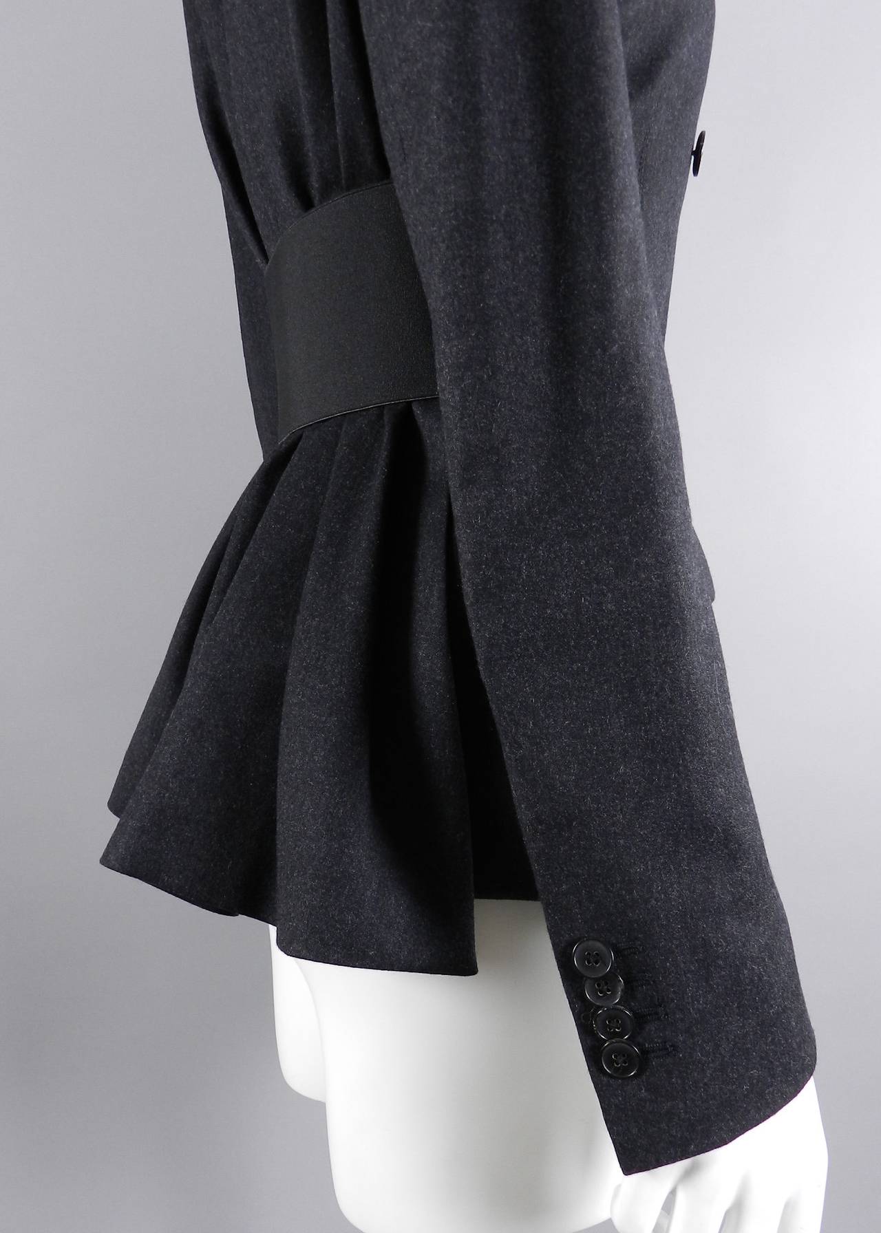 Women's Jean Paul Gaultier Charcoal Grey Wool Blazer Jacket With Back Peplum
