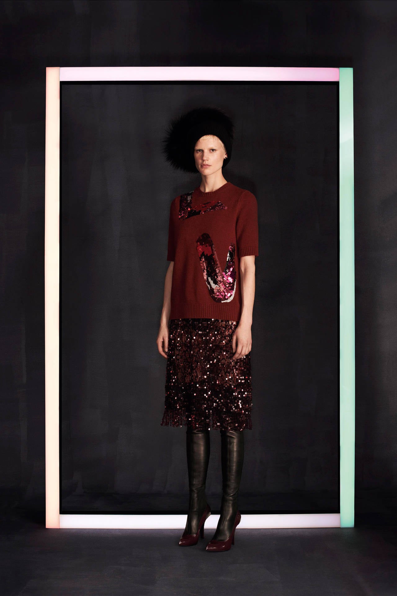 Louis Vuitton Grey and Green Sequin Logo Sweater - Pre-Fall 2014