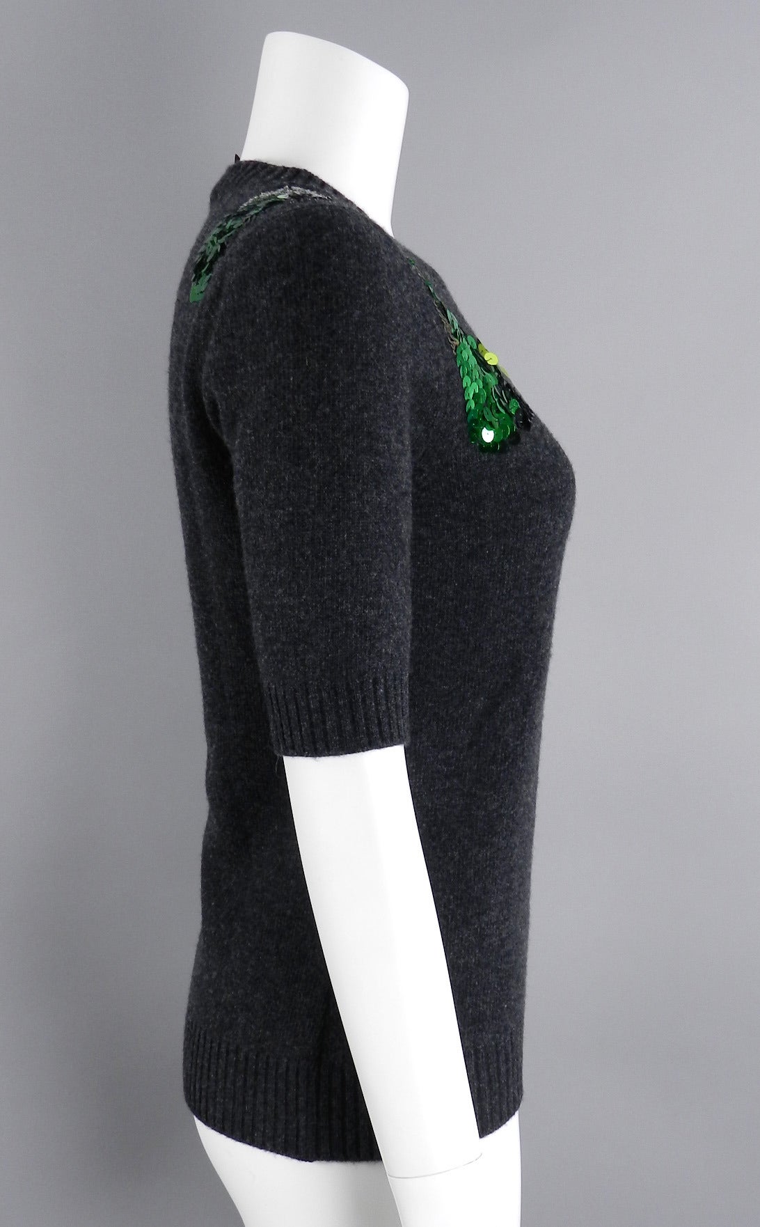 Women's or Men's Louis Vuitton Grey and Green Sequin Logo Sweater - Pre-Fall 2014