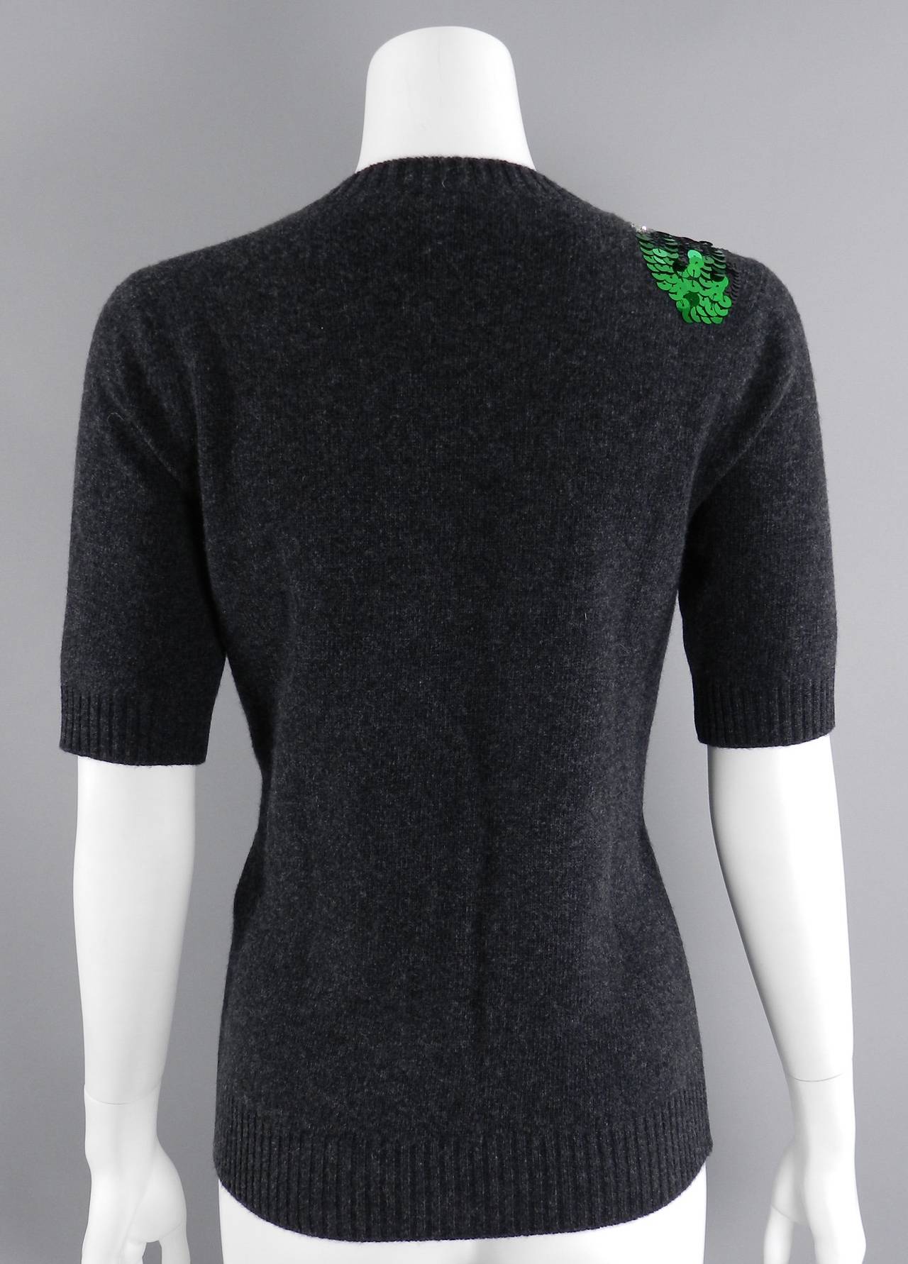Louis Vuitton Grey and Green Sequin Logo Sweater - Pre-Fall 2014 1