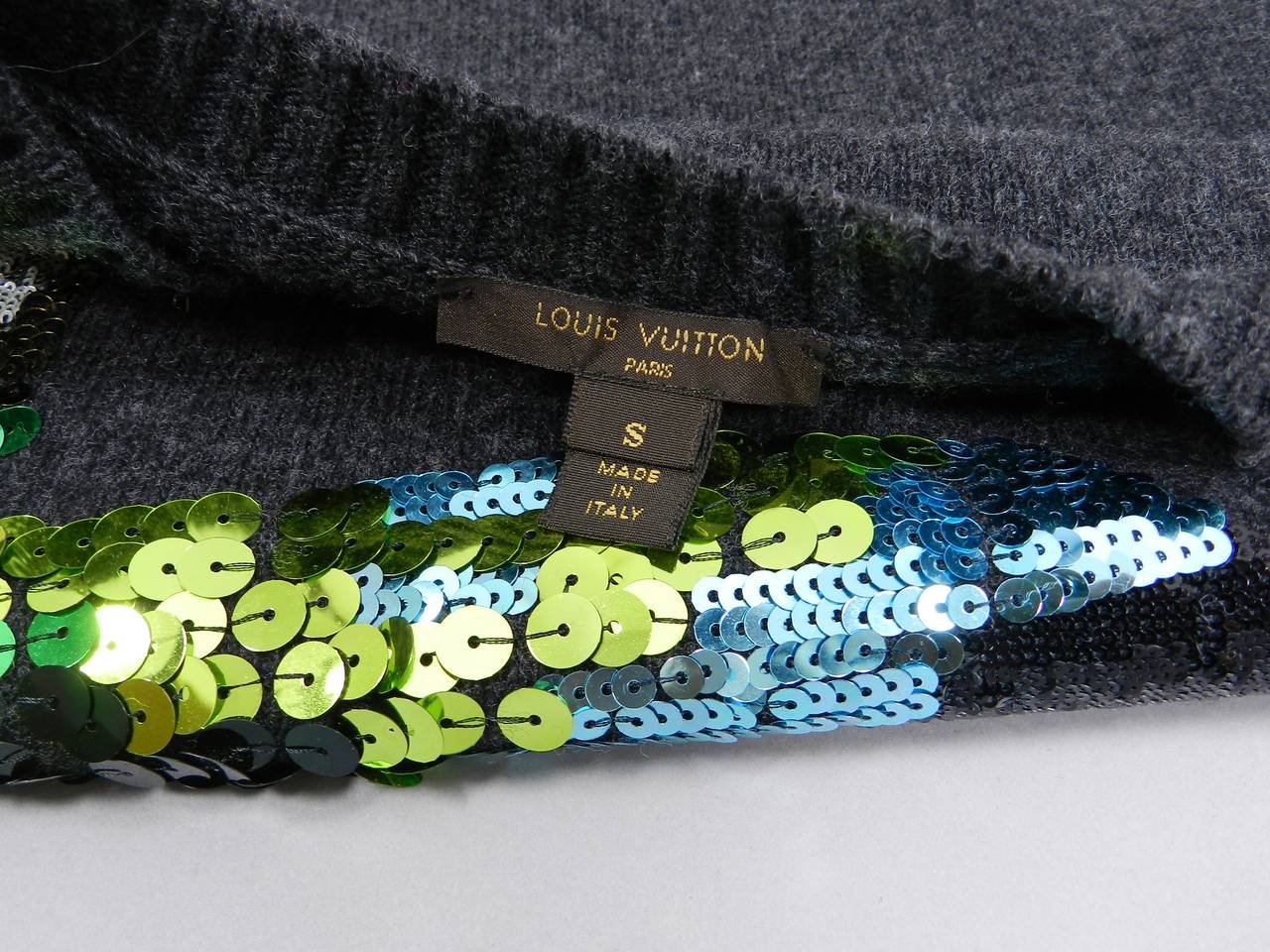 Louis Vuitton Grey and Green Sequin Logo Sweater - Pre-Fall 2014 2