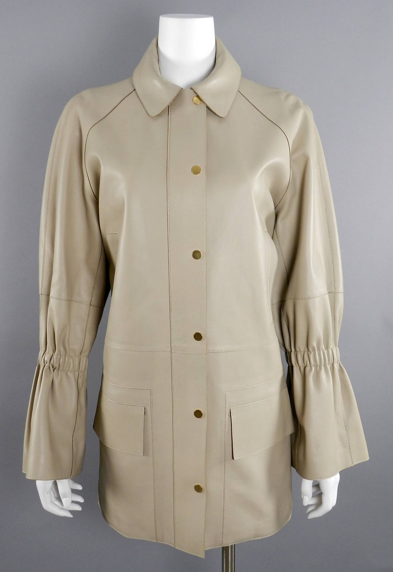 The Row Beige Leather Jacket with Gold Snaps 5