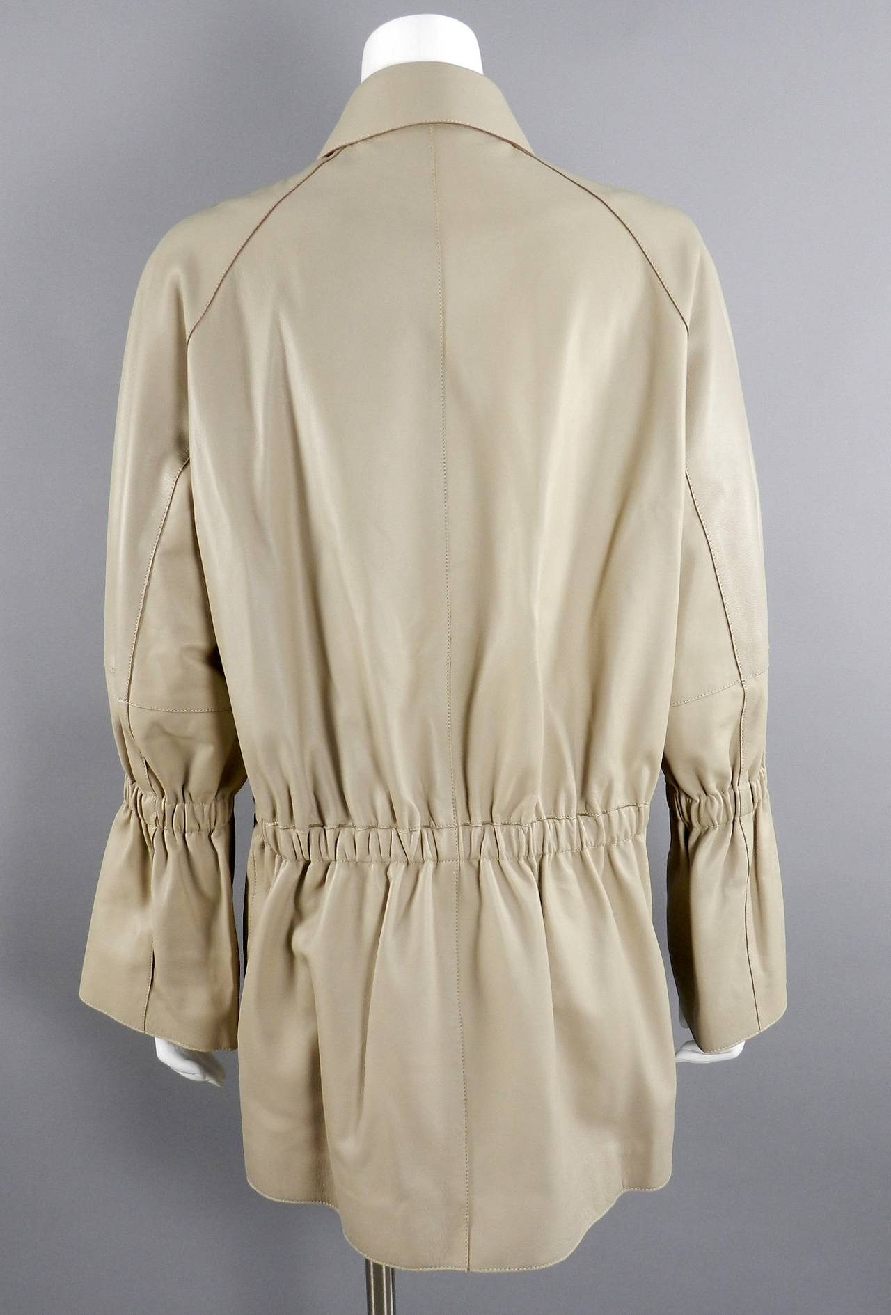 The Row Beige Leather Jacket with Gold Snaps In Excellent Condition In Toronto, ON