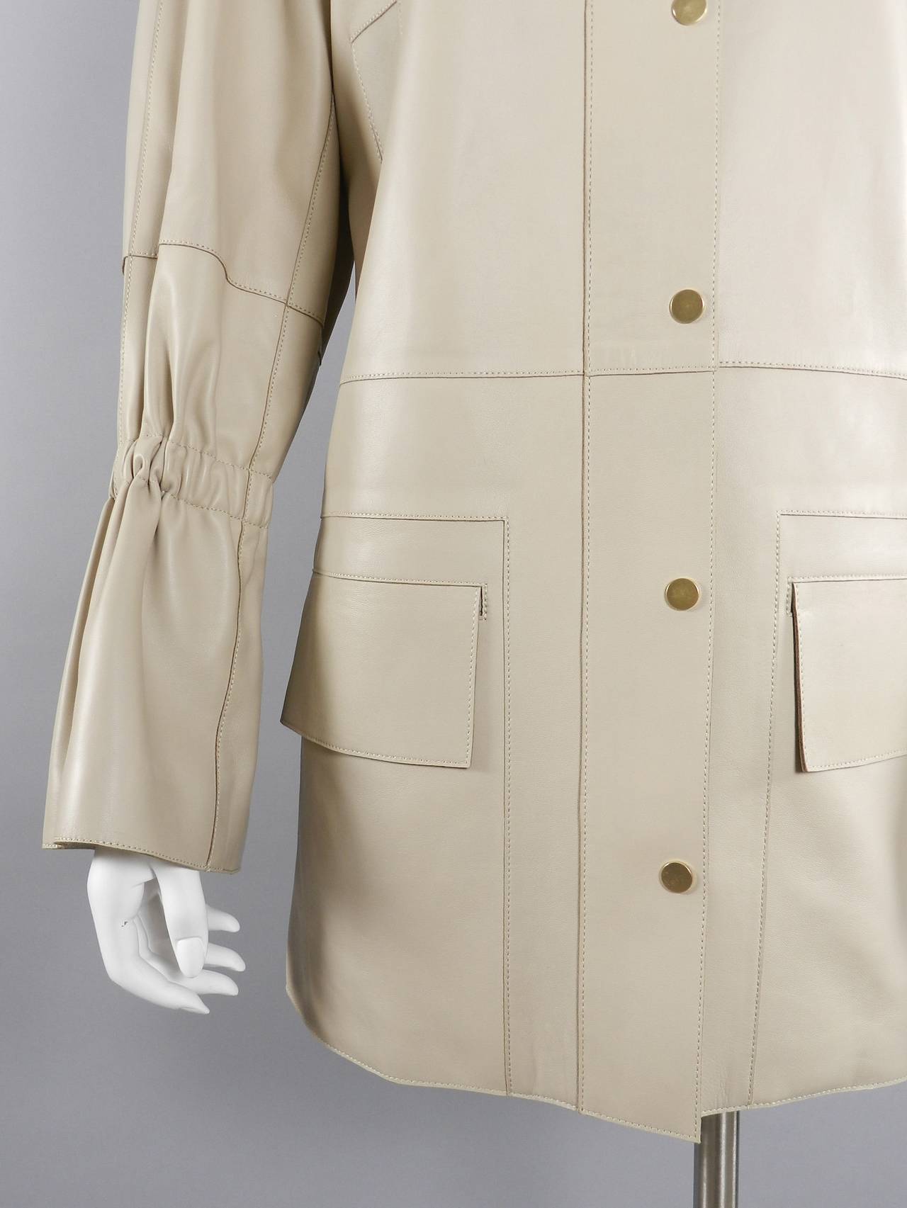 The Row Beige Leather Jacket with Gold Snaps 1