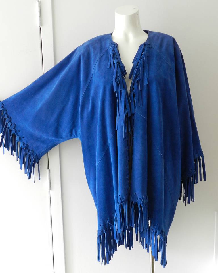 Vintage Jean Muir Blue Suede Fringed Jacket