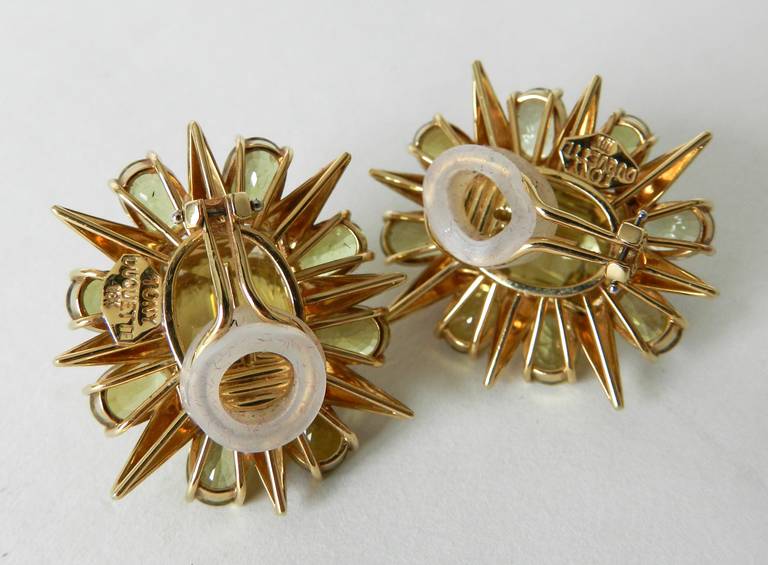 Tony Duquette 18k gold and citrine starburst earrings. Pierced backing folds down so can be worn as un-pierced clips as well. Vintage circa 1980's Hollywood Regency. Excellent condition. 1 3/8