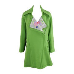 Chanel 14A Lime Green Runway Swing Coat with Muti Silk Interior