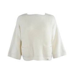 Chanel Ivory Cashmere Cropped Sweater Top