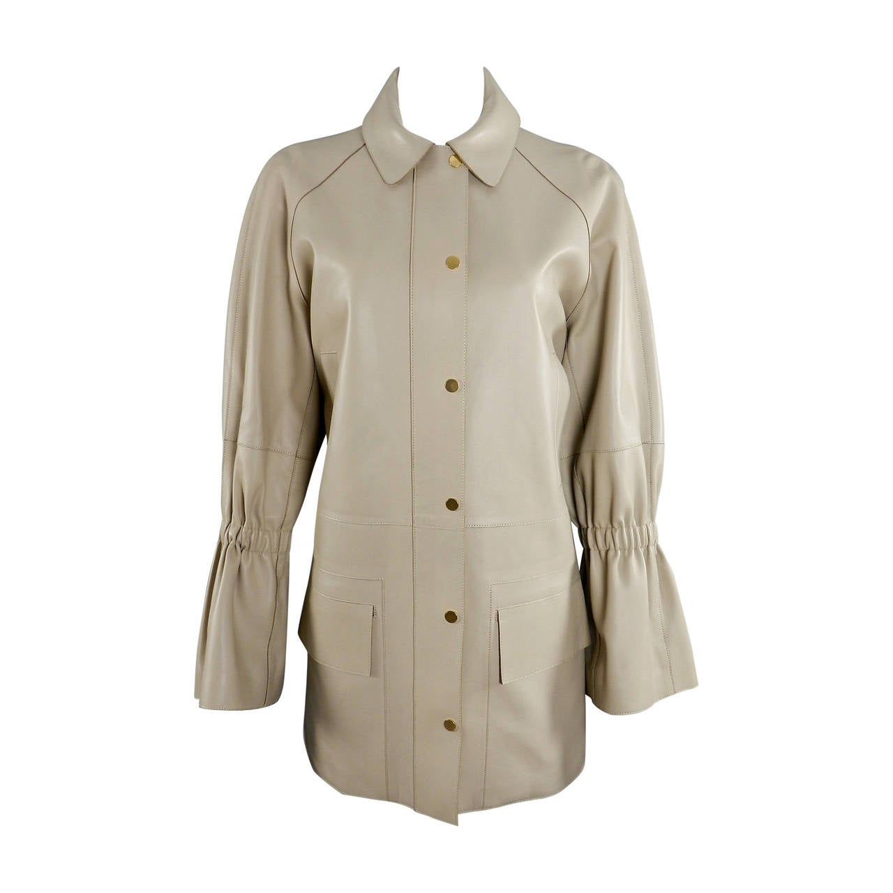 The Row Beige Leather Jacket with Gold Snaps