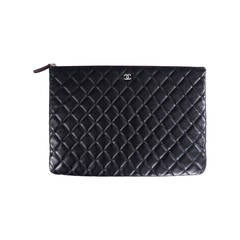 Chanel Large Black Lambskin O Case / clutch / Bag