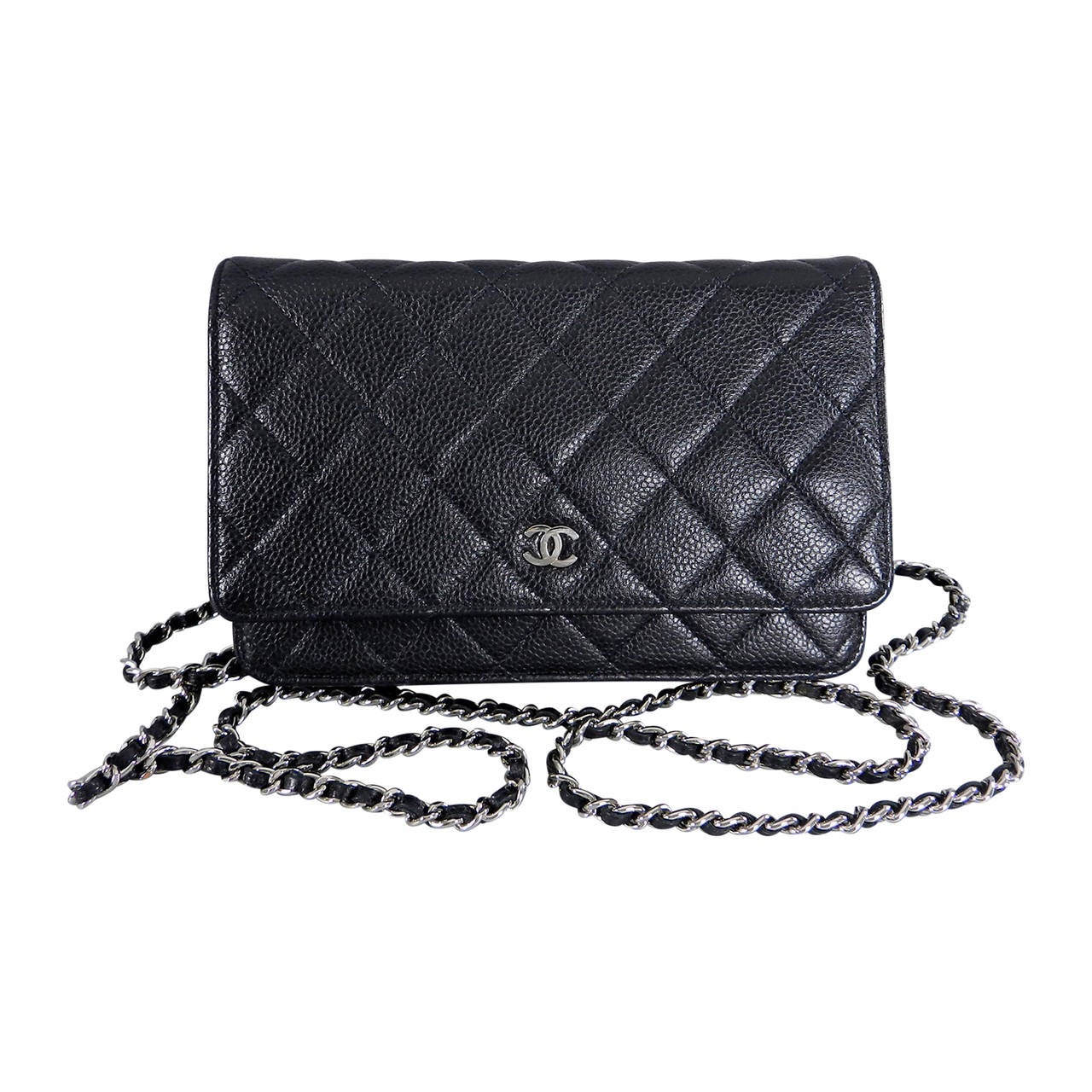 Chanel Quilted Wallet On Chain WOC Black Caviar Silver Hardware