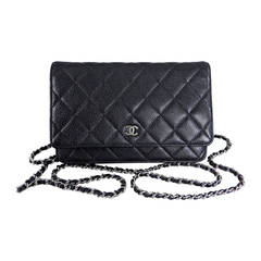 NEW Chanel Beige Classic Quilted Caviar Leather Wallet on a Chain Crossbody  Bag
