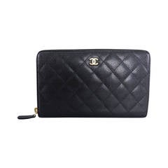 Chanel Black Caviar Large Zip Wallet