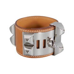 Hermes Collier de Chien CDC Cuff Bracelet in Natural / Sand Cowhide