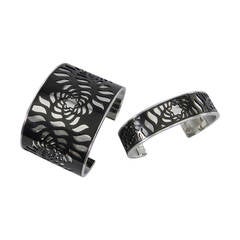 Mont Blanc Black and Silver Cut Out Cuff Bracelet Set