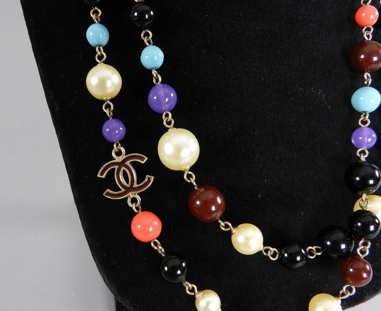 Chanel 07A Purple Turquoise Coral Glass Bead Necklace at 1stDibs