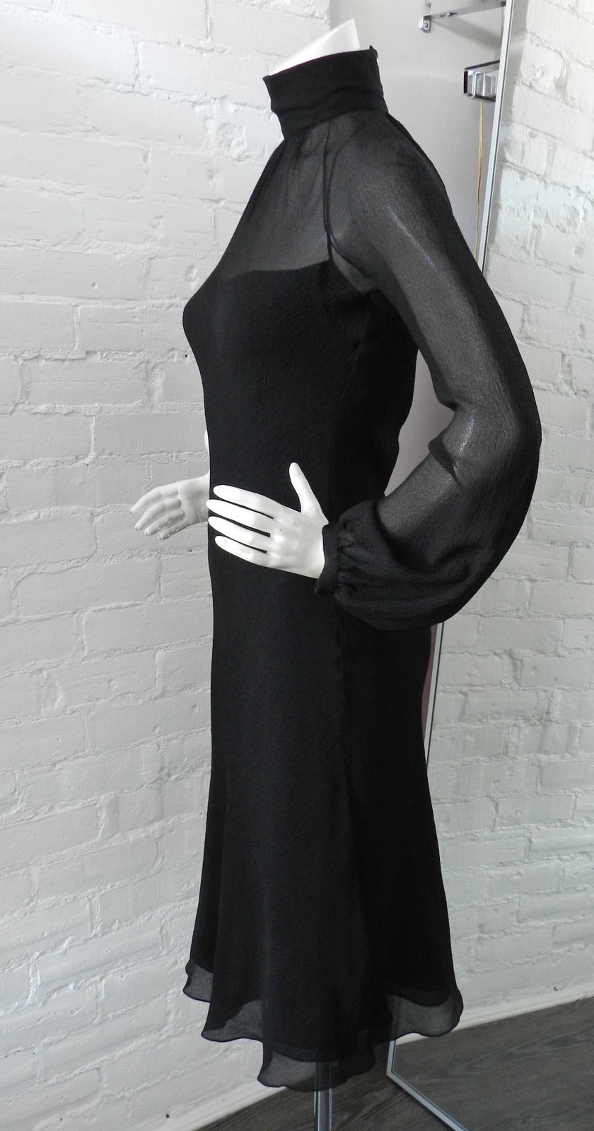 Hermes Fall 2006 Black Silk Dress with Mink Fur Shawl 2