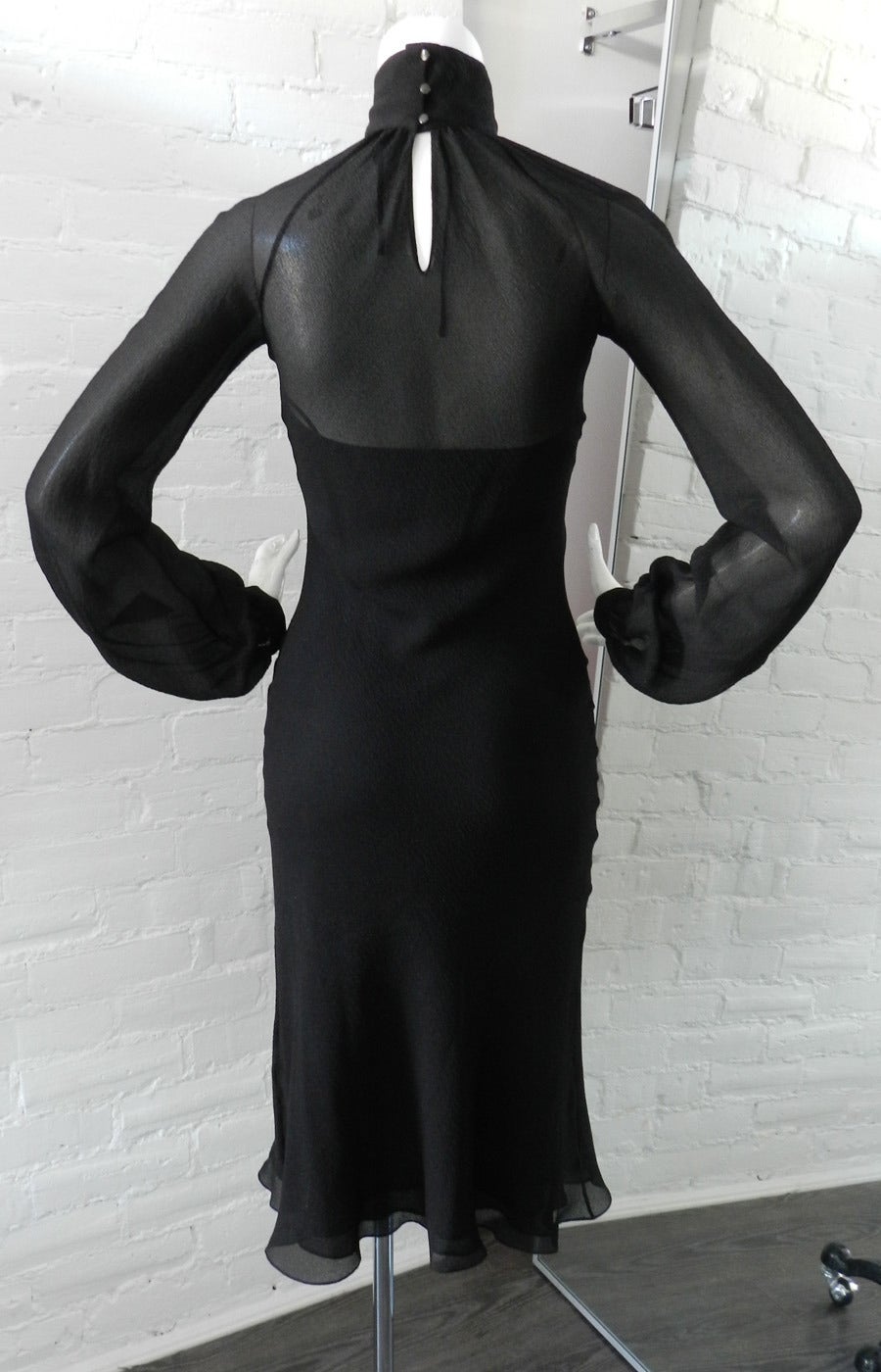 Hermes Fall 2006 Black Silk Dress with Mink Fur Shawl 3