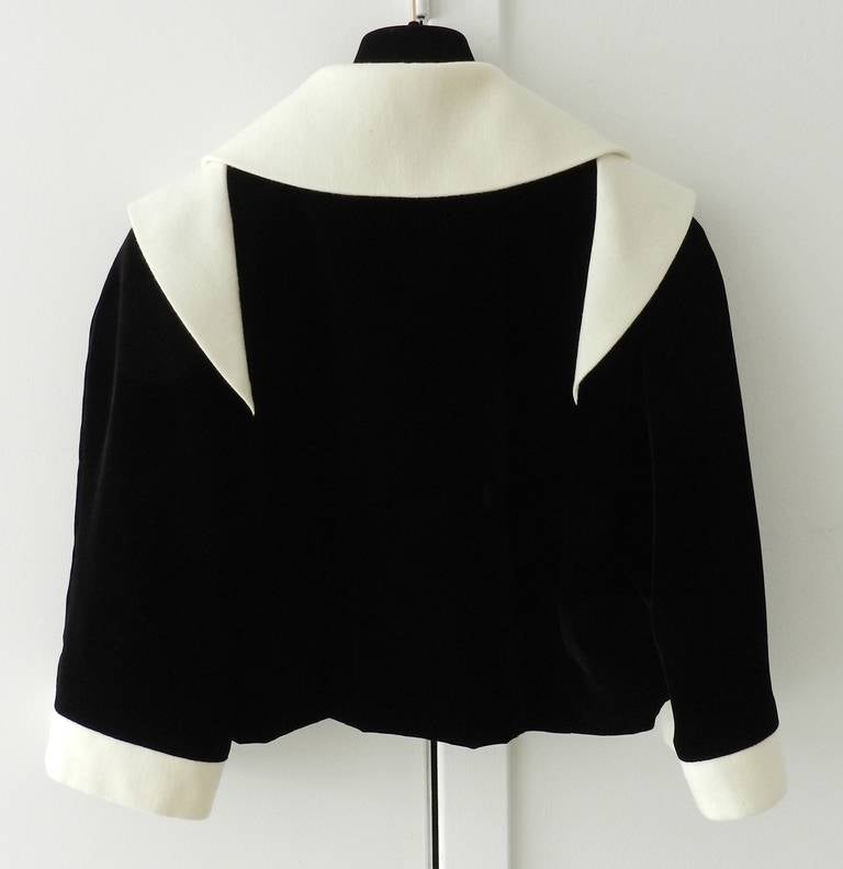 Chanel Strapless Black Velvet Gown & Jacket - White Trim 1