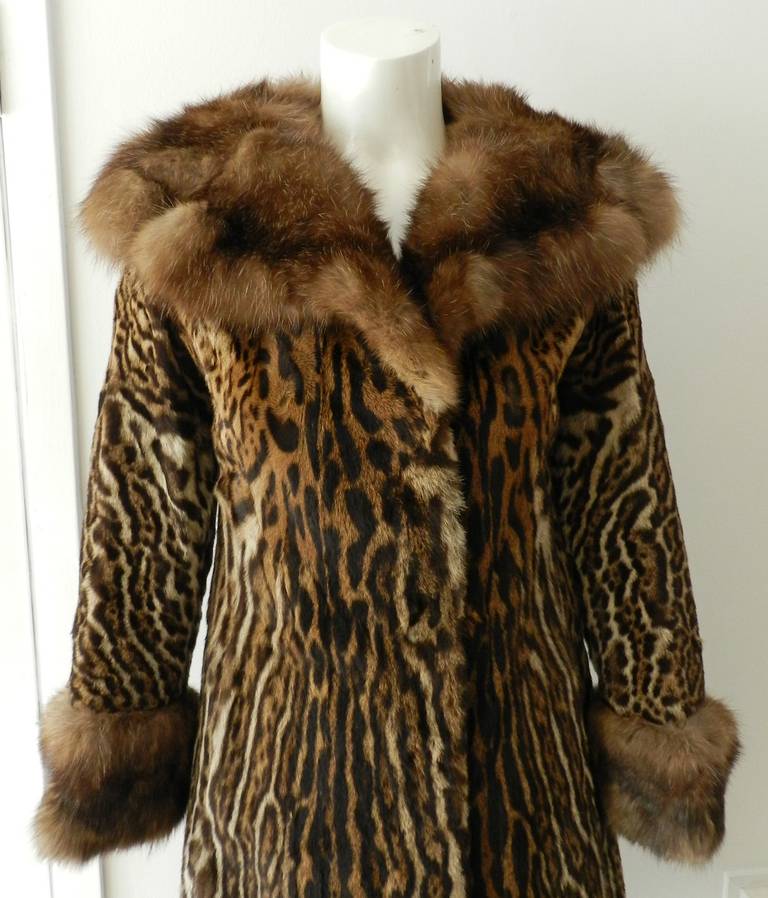 Vintage Christian Dior Ocelot & Sable Fur Coat In Excellent Condition For Sale In Toronto, ON