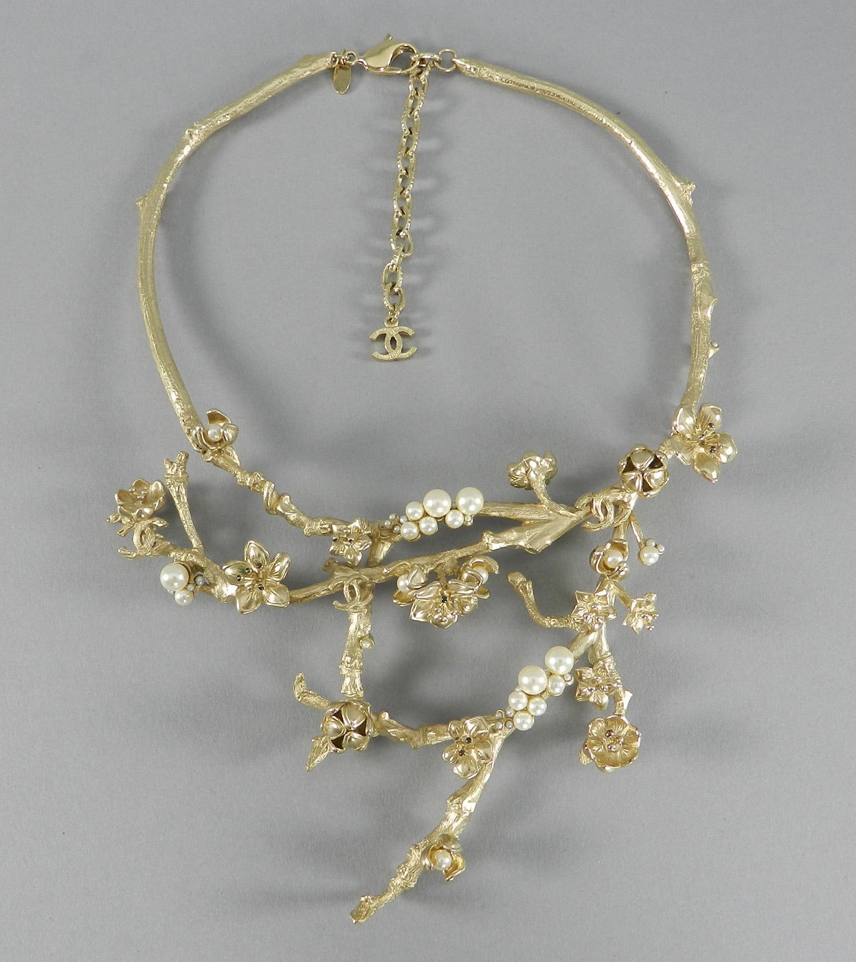 Chanel 10P Runway Gold Branch Twig Necklace with Pearls 2