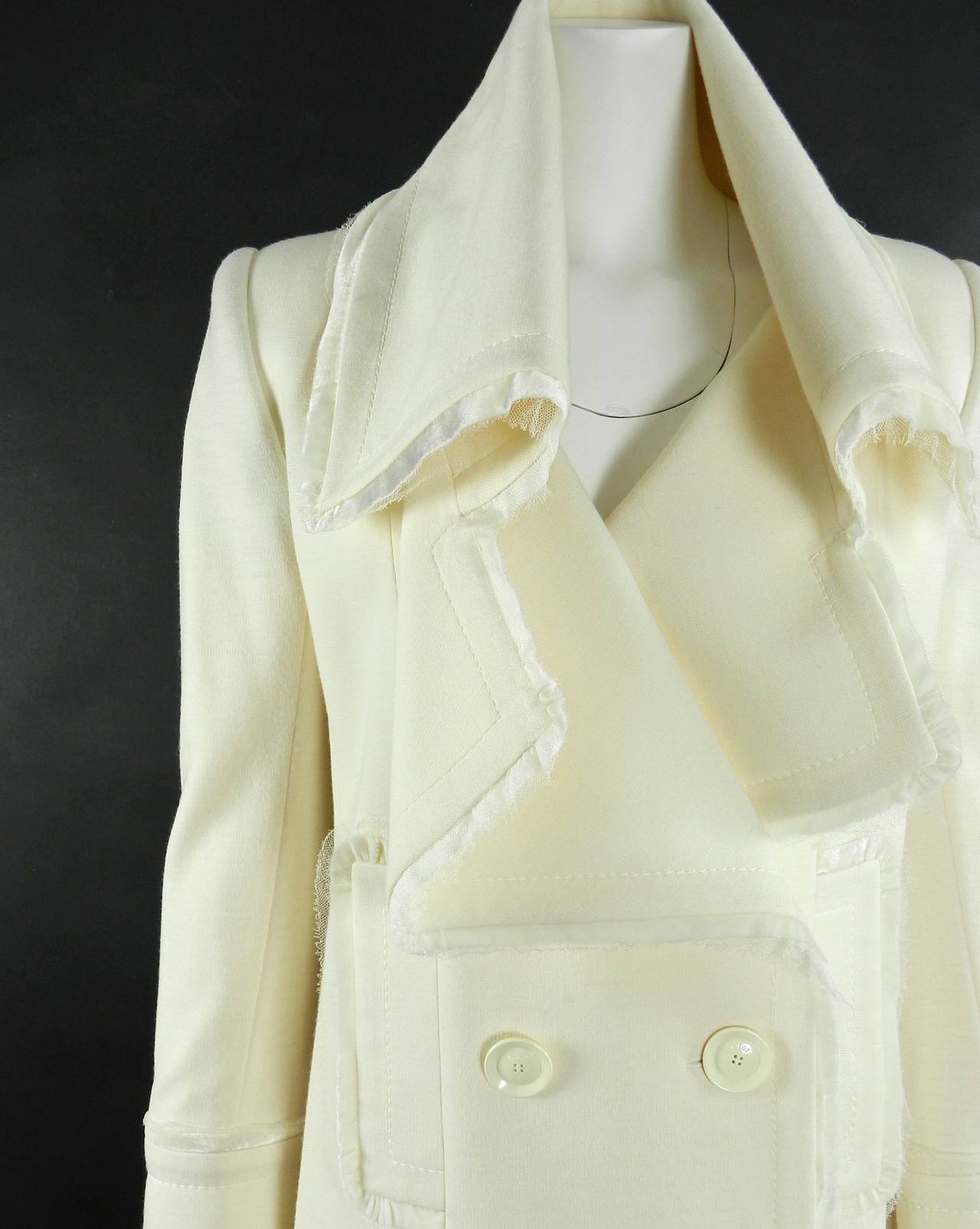 Women's Christian Dior Ivory Wool Jersey Coat with Silk Trim