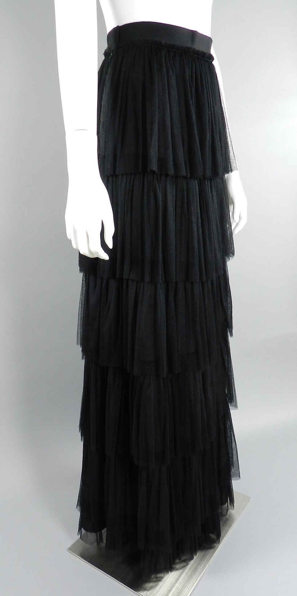 Lanvin 2009 Runway Black Tulle Long Evening Skirt In New Condition In Toronto, ON