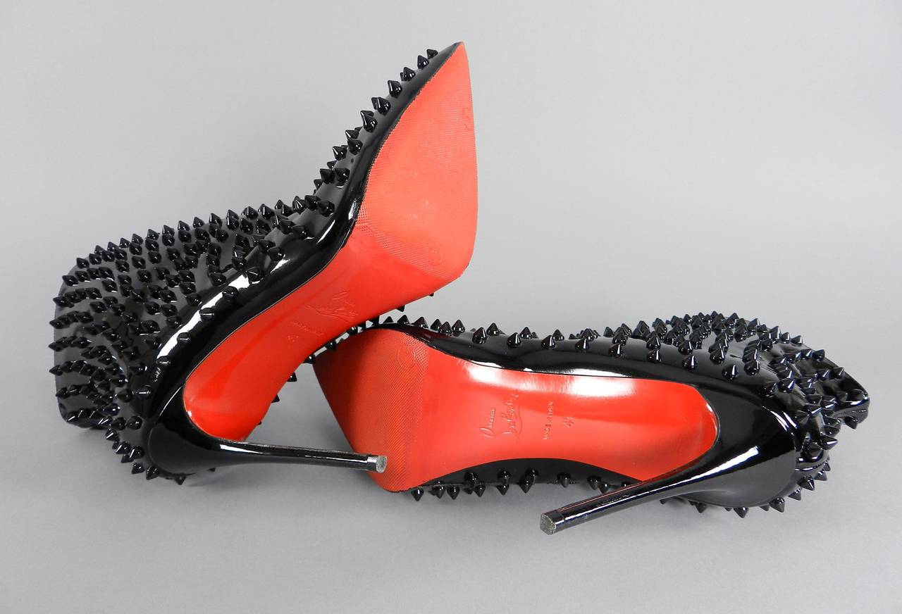 Women's Christian Louboutin Snakilta 120 Black Patent Studded Boots
