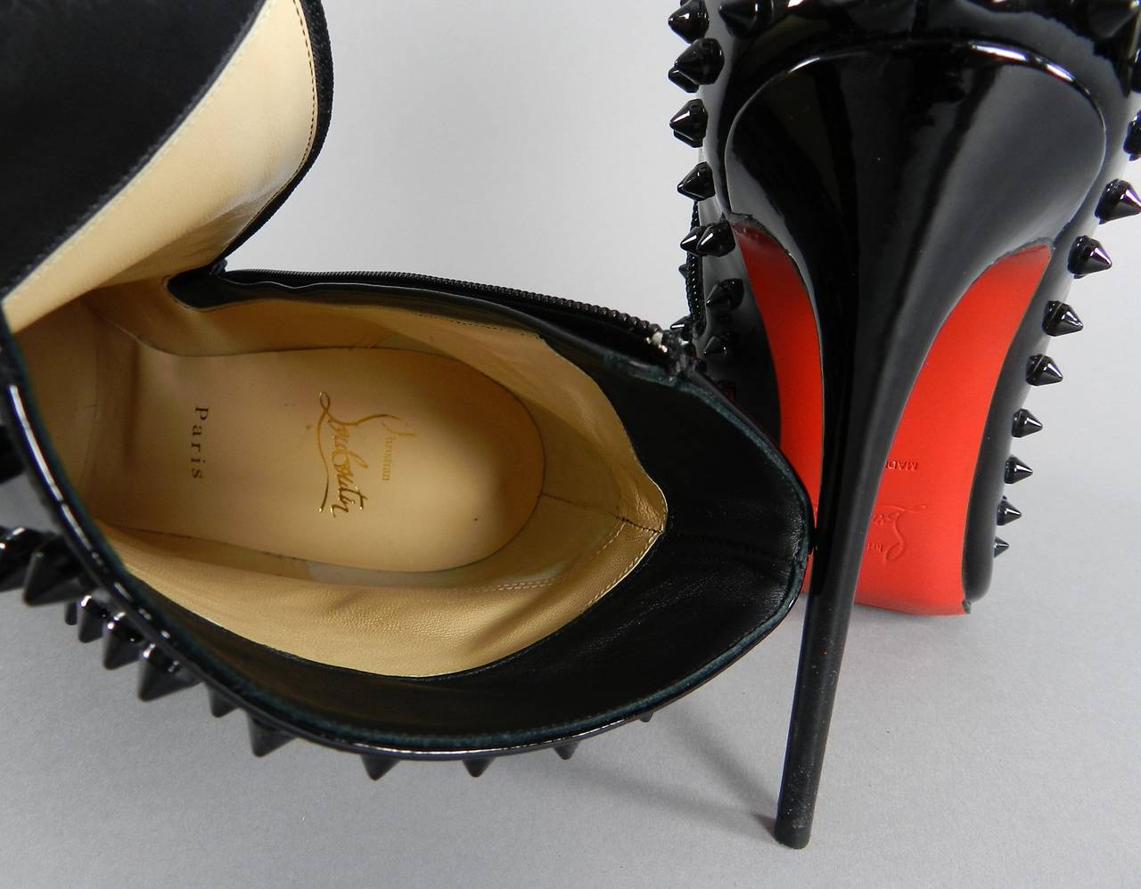 Christian Louboutin Snakilta 120 Black Patent Studded Boots 1