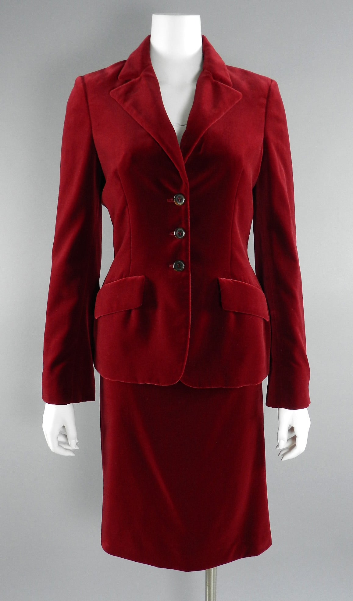 Alexander McQueen Red Velvet Skirt Suit 3