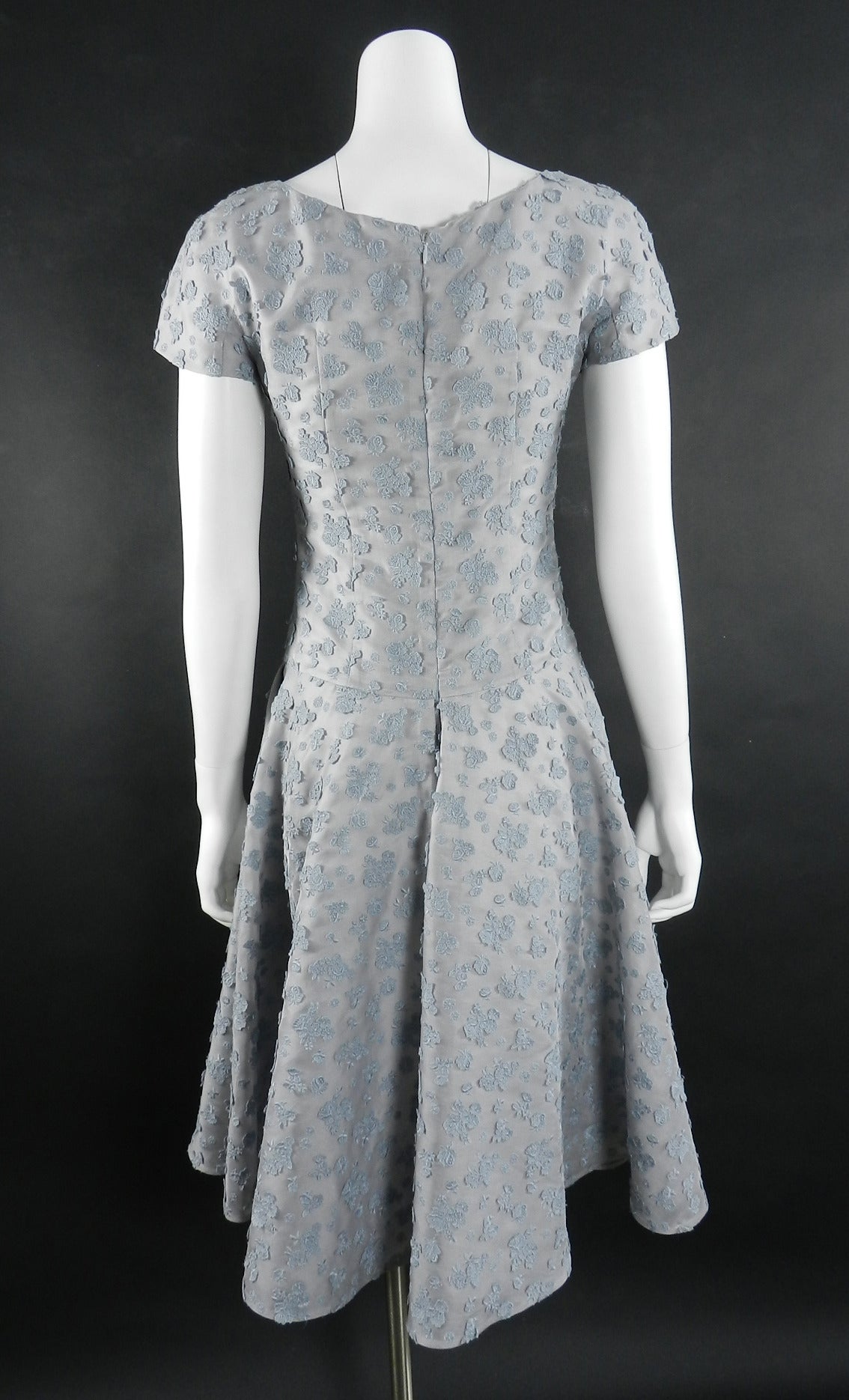 Prada Periwinkle Blue Sheer Overlay Embroidered Dress In Excellent Condition In Toronto, ON