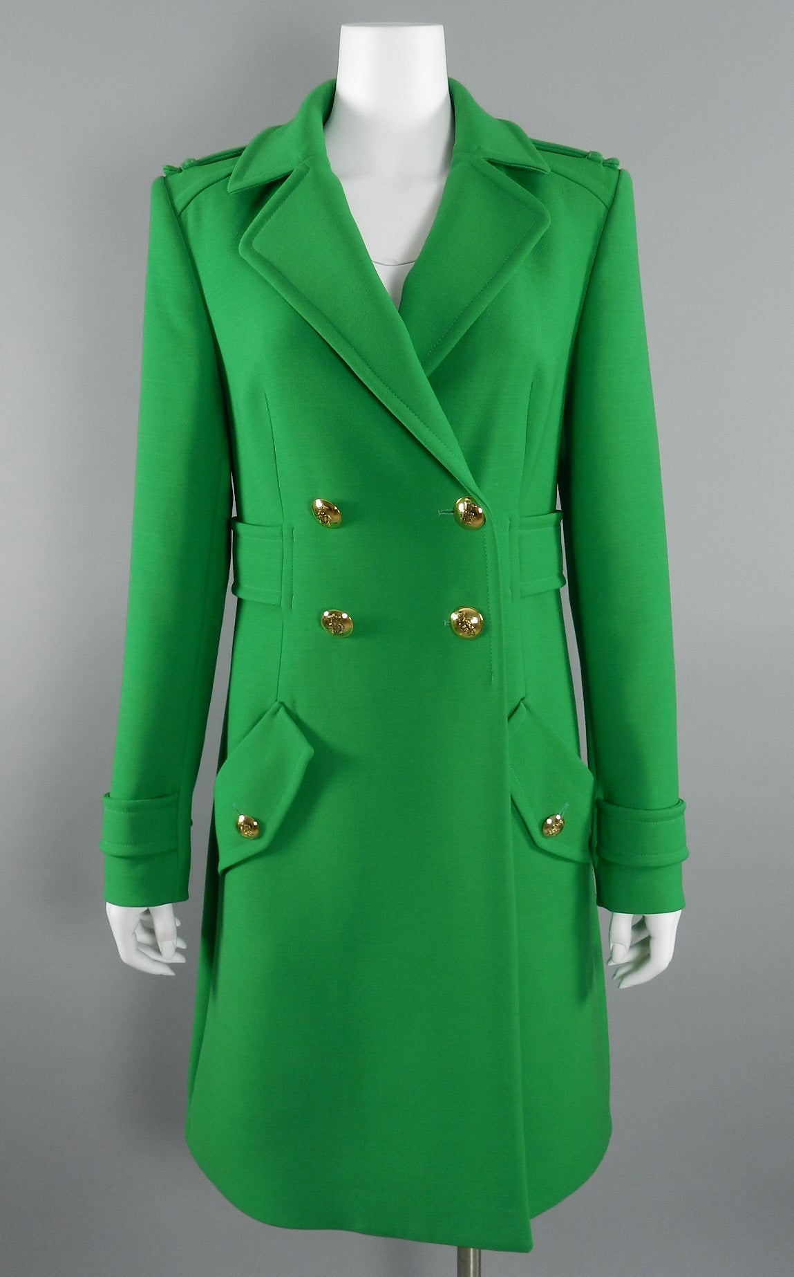 Emilio Pucci Green Wool Coat with Gold Buttons 3