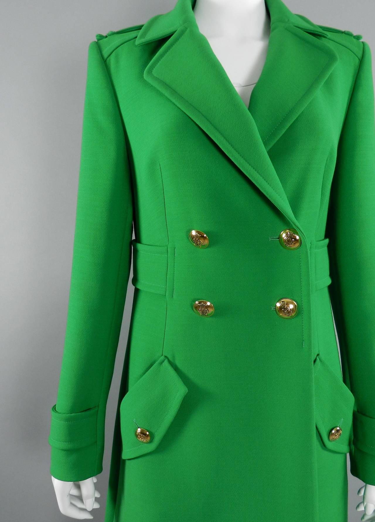 Women's Emilio Pucci Green Wool Coat with Gold Buttons