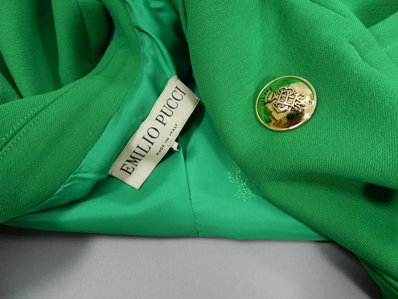 Emilio Pucci Green Wool Coat with Gold Buttons 2