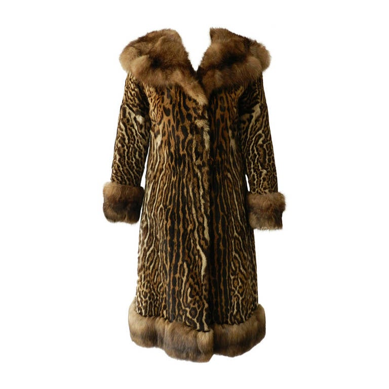 Vintage Christian Dior Ocelot & Sable Fur Coat For Sale