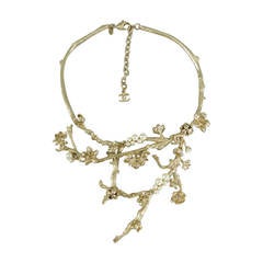 Chanel 10P Runway Gold Branch Twig Necklace with Pearls