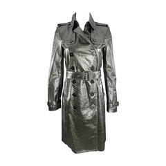 Burberry Pewter Metallic Leather Trench Coat