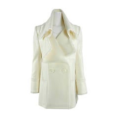 Christian Dior Ivory Wool Jersey Coat with Silk Trim