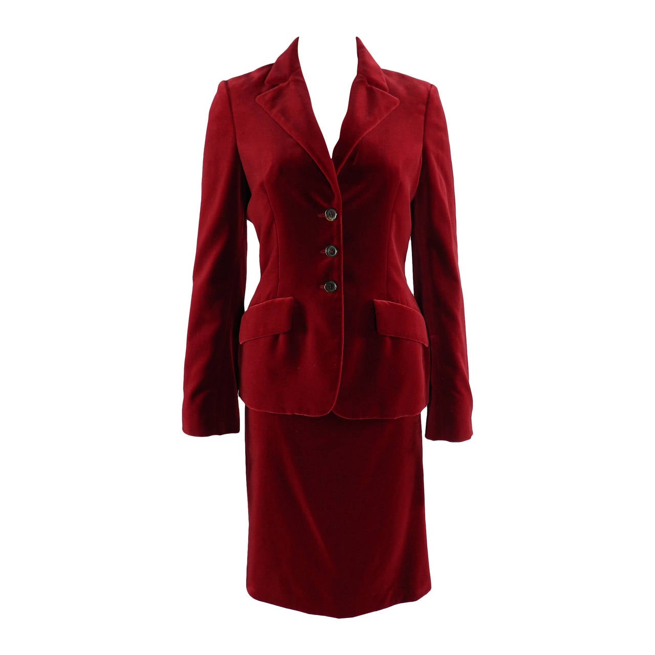 Alexander McQueen Red Velvet Skirt Suit