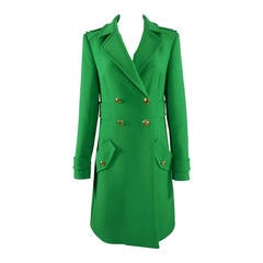 Emilio Pucci Green Wool Coat with Gold Buttons